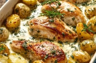 Piept de pui cu cartofi și sos cremos la cuptor– Rețeta ideală pentru un prânz savuros și hrănitor