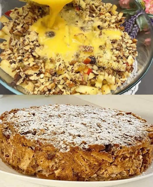 PLĂCINTĂ CU MERE: Fără zahăr, fără făină, doar amestecați ingredientele și imediat puneți la copt - vă va încânta viteza și gustul. 