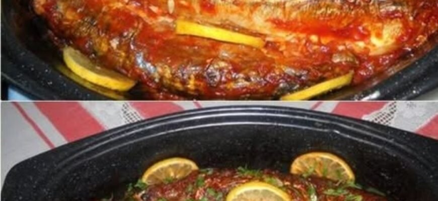 Macrou cu sos de roșii la cuptor