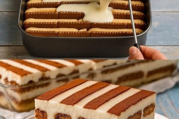 Prăjitură cu biscuiți și budincă de vanilie