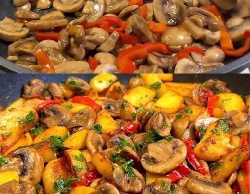 Ciuperci și cartofi – o combinație foarte gustoasă și sățioasă… Rețetă simplă și rapidă.