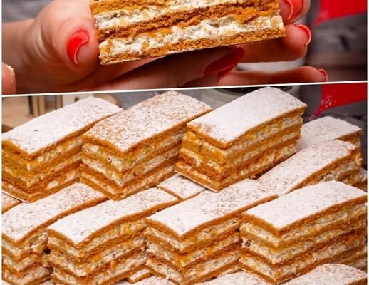 Prăjitură cu foi fragede, smântână și nucă