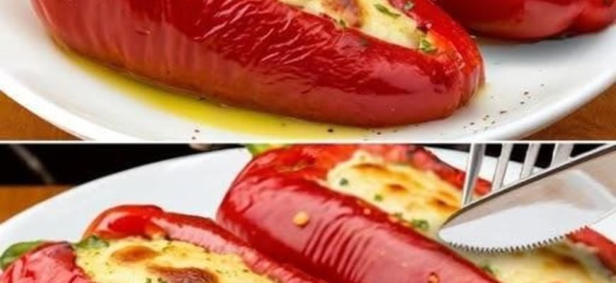 Ardei roșii umpluți cu orez și brânză