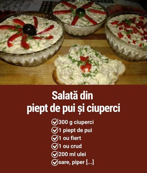 Salată din piept de pui și ciuperc