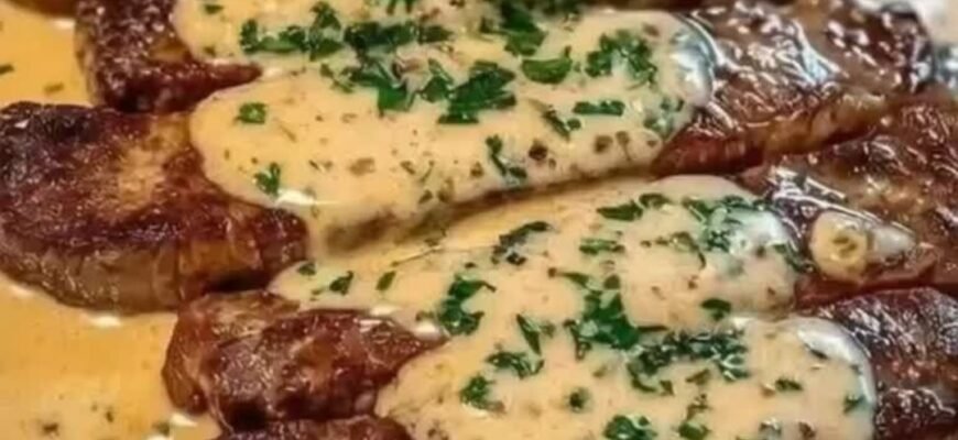 Friptură Suculentă de Vită cu Sos CreMOS de Usturoi