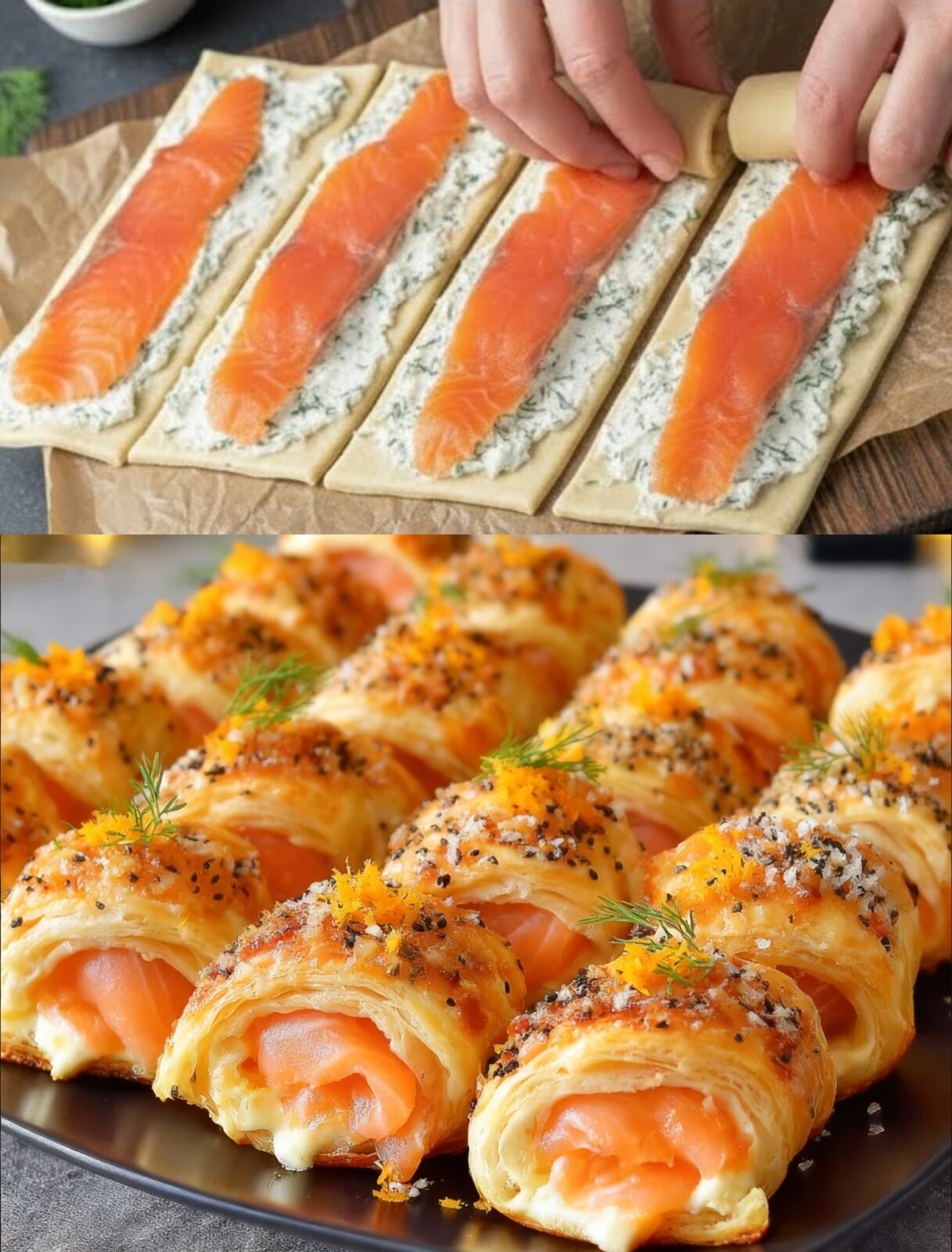 Rulouri din foietaj cu somon afumat