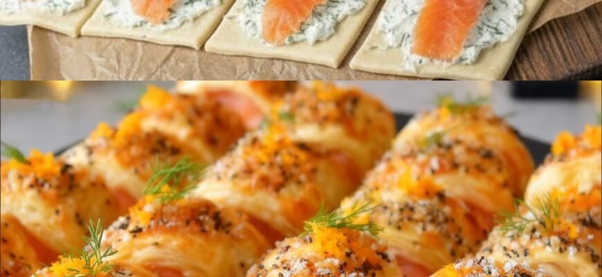 Rulouri din foietaj cu somon afumat