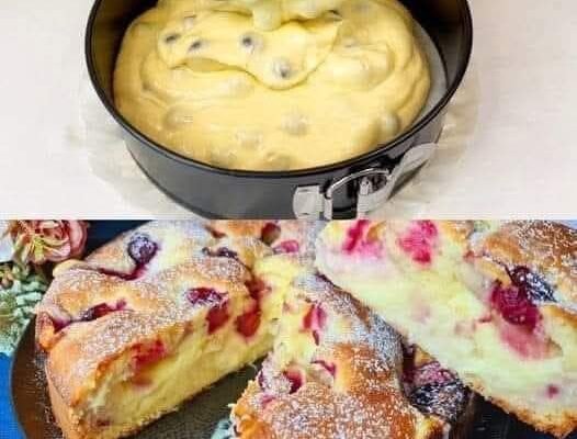 tort cu vișine și budincă de vanilie