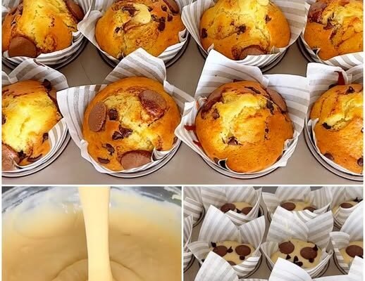 Brioșe cu ciocolată, pufoase și delicioase