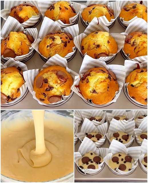 Brioșe cu ciocolată, pufoase și delicioase