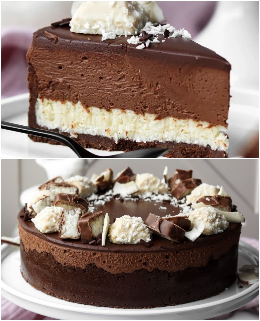 Cheesecake cu ciocolată și cocos Cheesecake cu ciocolată și cocos