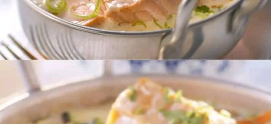 Tocăniță cremoasă de somon cu sos alb și legume