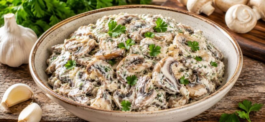 Salată cremoasă de ciuperci cu usturoi