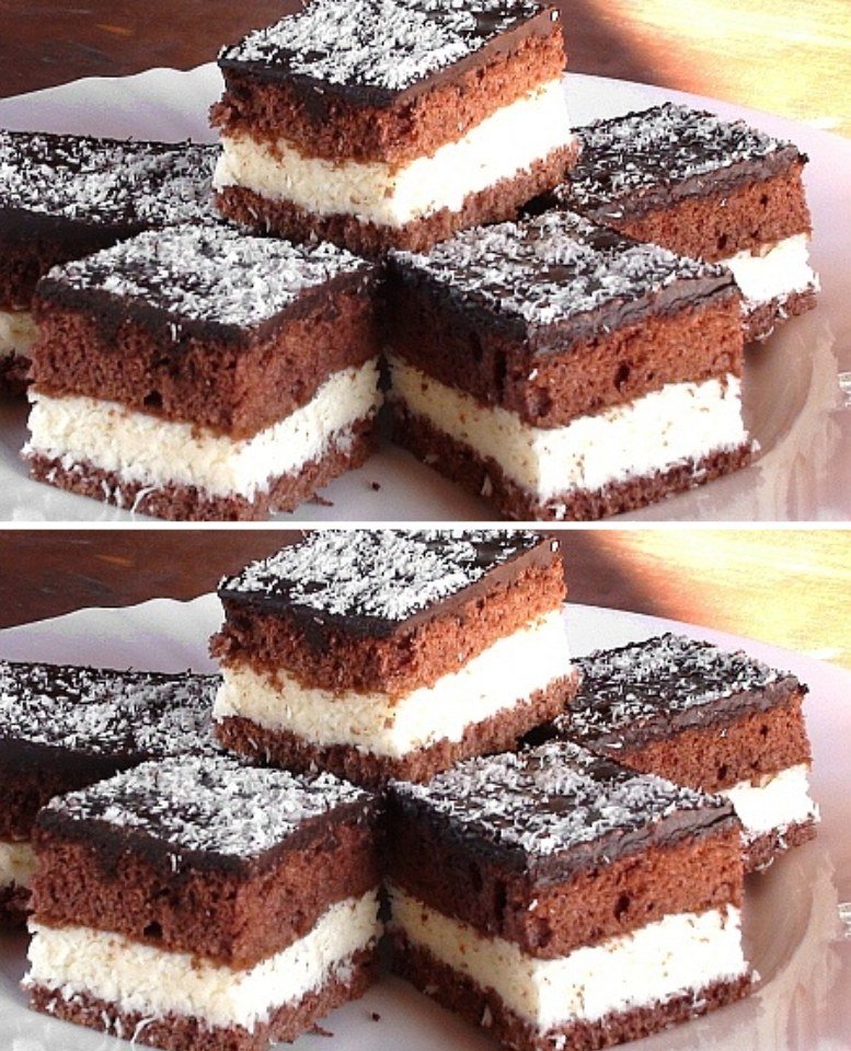 Prăjitură de post cu cacao și cremă de cocos Prăjitură de post cu cacao și cremă de cocos