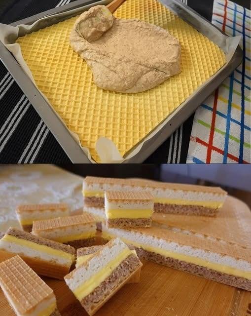 cu foi de napolitană, nucă, cocos și cremă fină cu foi de napolitană, nucă, cocos și cremă fină