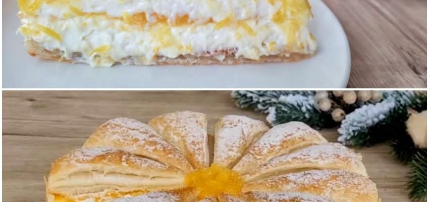 Tort din foietaj cu cremă de iaurt și piersica