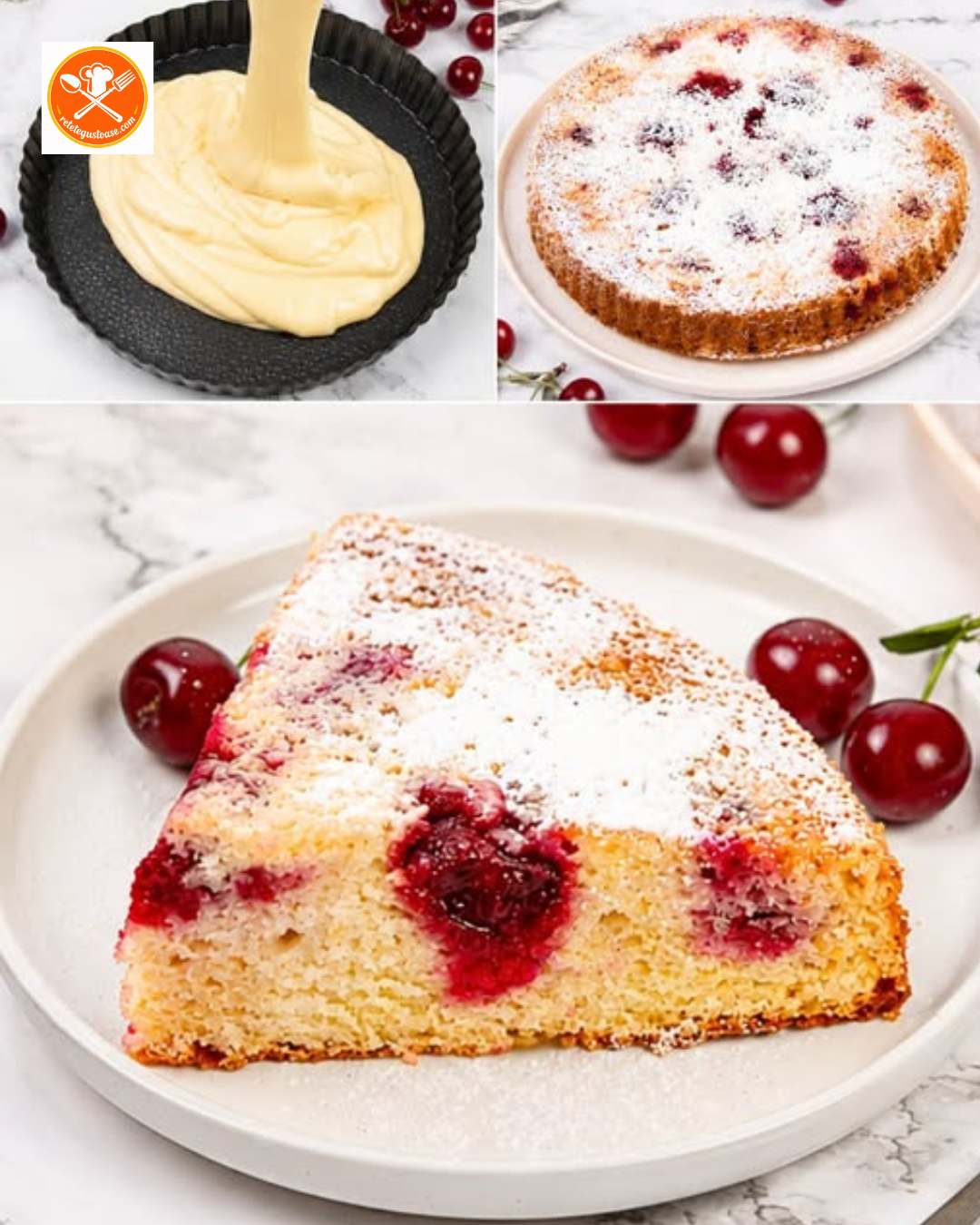 ACEASTĂ PRĂJITURĂ MOALE CU CIREȘE ESTE IREZISTIBILĂ 🍒 Pufoasă și ușoară, este perfectă pentru o cafea de după-amiază sau orice moment plin de cireșe