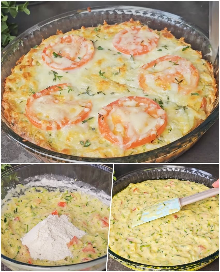 Budincă de dovlecei cu roșie și mozzarella