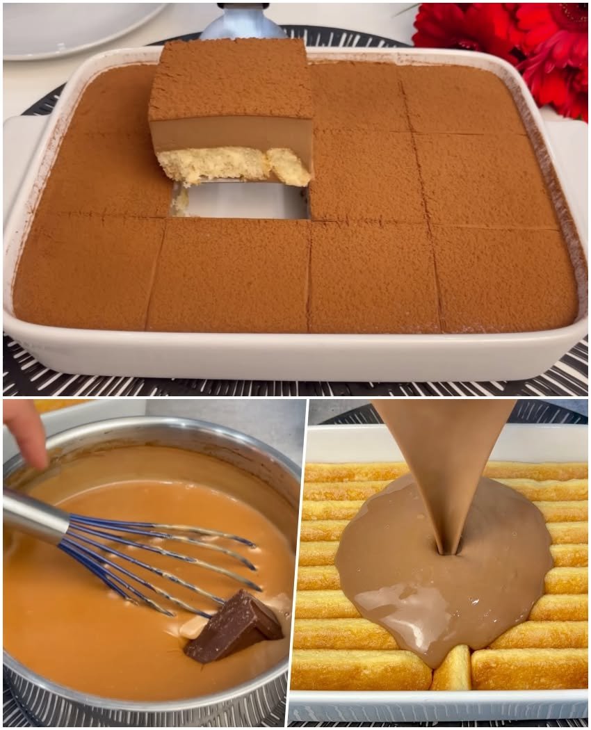 Desert cu pișcoturi și cremă de ciocolată, fără coacere