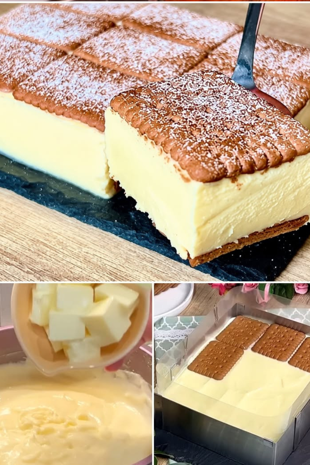 Prăjitură cu cremă de iaurt și biscuiți, fără coacere