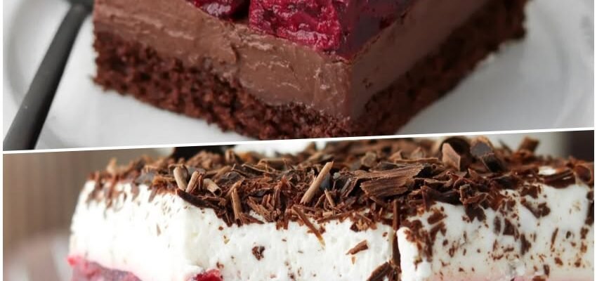Prăjitură de casă cu vișine, mascarpone și ciocolată
