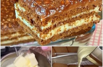 Prăjitură fără coacere cu biscuiți și cremă fiartă