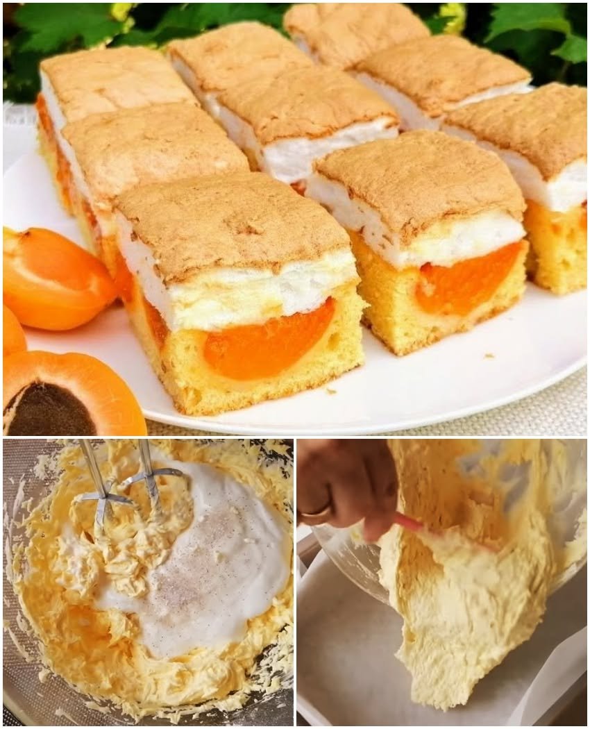 Prăjitură la tavă cu caise și bezea