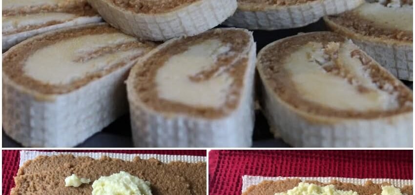 Ruladă din napolitană cu cremă de cocos și caramel