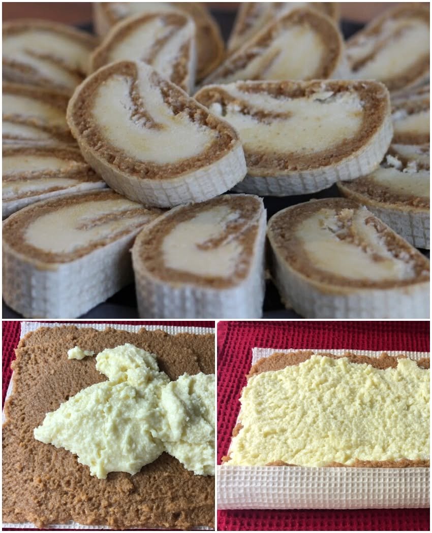 Ruladă din napolitană cu cremă de cocos și caramel