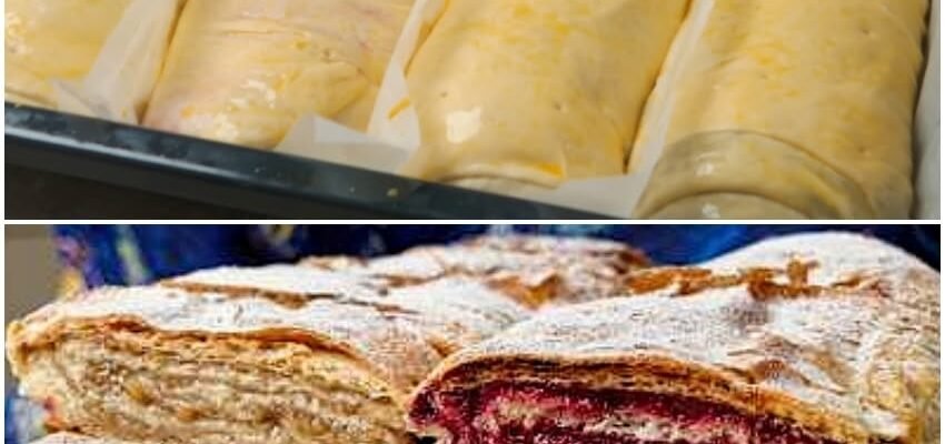 Ștrudel delicios cu mac, nuci, mere și vișine