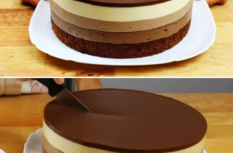 Tort cremos cu trei straturi fine de mousse de ciocolată