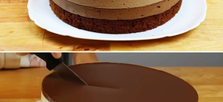 Tort cremos cu trei straturi fine de mousse de ciocolată