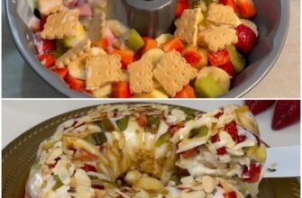 Tort cu fructe, biscuiți și budincă de caramel