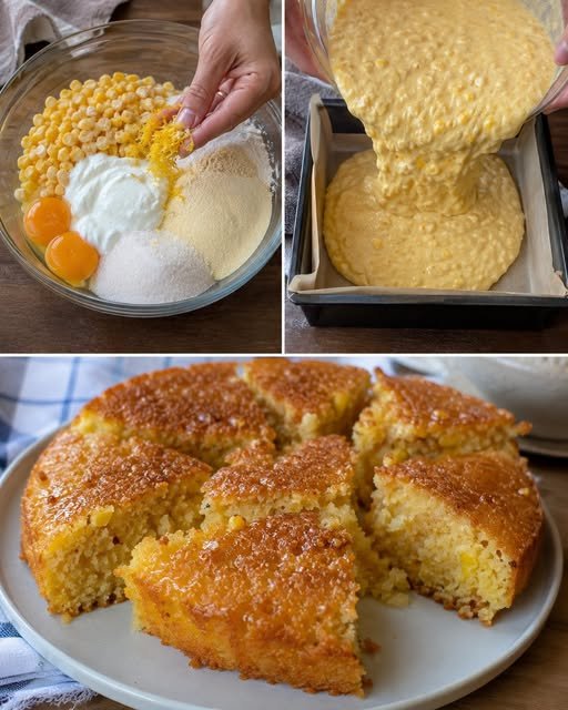 Prăjitură pufoasă și ușor dulce cu porumb dulce – fragedă, aromată și perfectă pentru o gustare