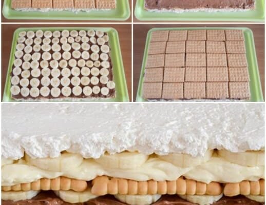 🍪⏱️ Prăjitură rapidă cu biscuiți și trei creme 🍫